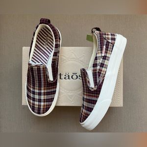 Taos Footwear Plaid Slip-On Sneakers - Red and Brown